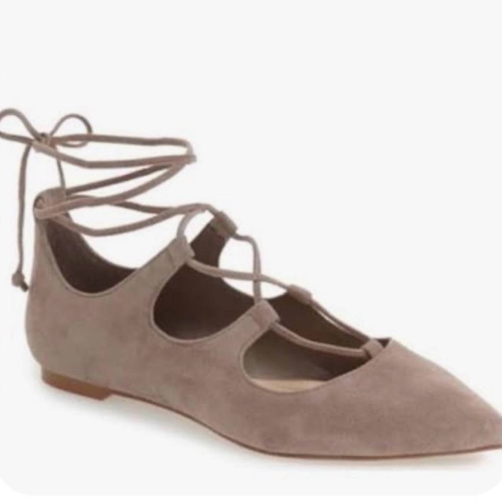 Vince Camuto Taupe pointy toe Lace-Up Flats